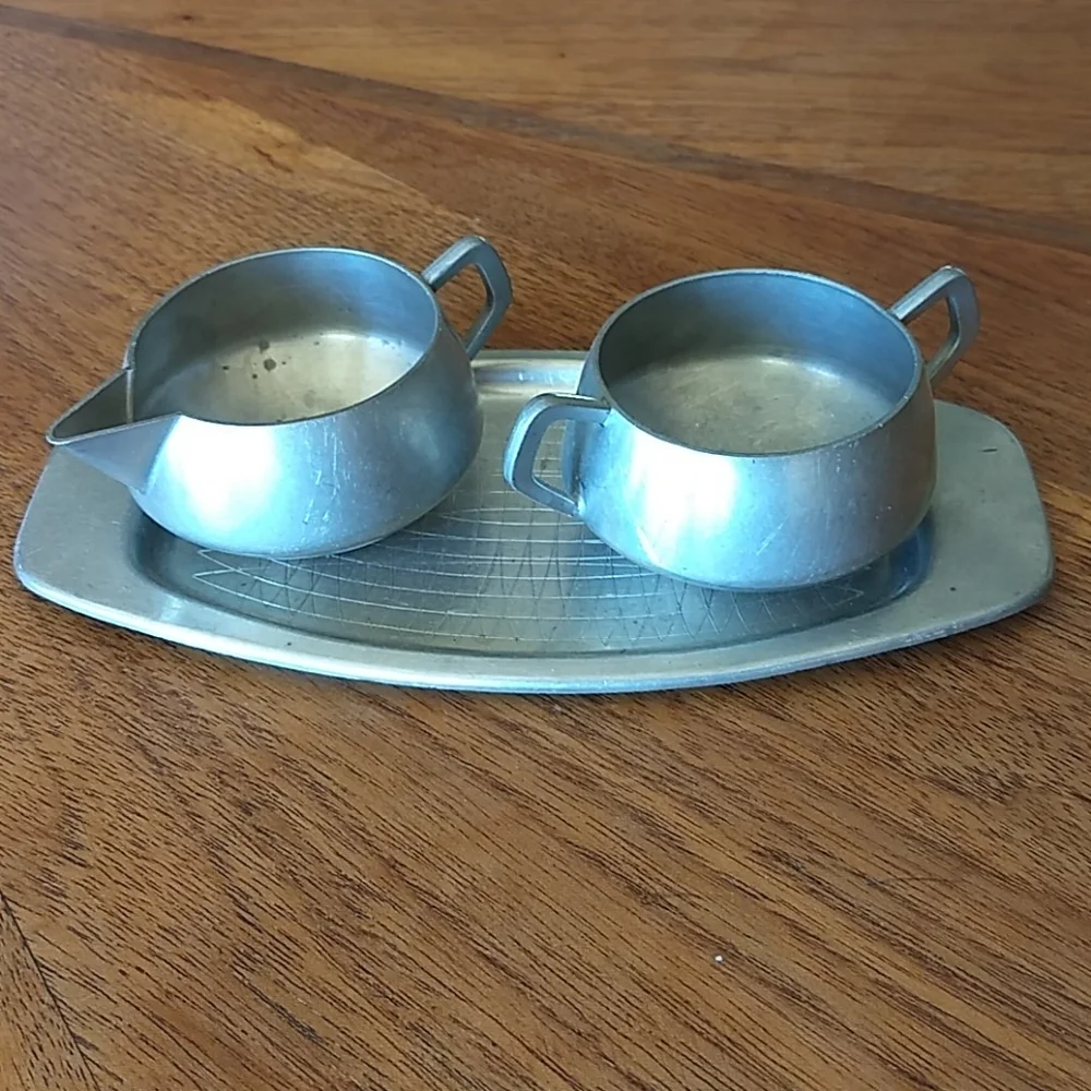 Pewter Sugar Bowl and Creamer Set
